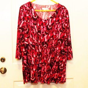 Susan Graver pink-to-black liquid knit ¾ Sleeve V neck top